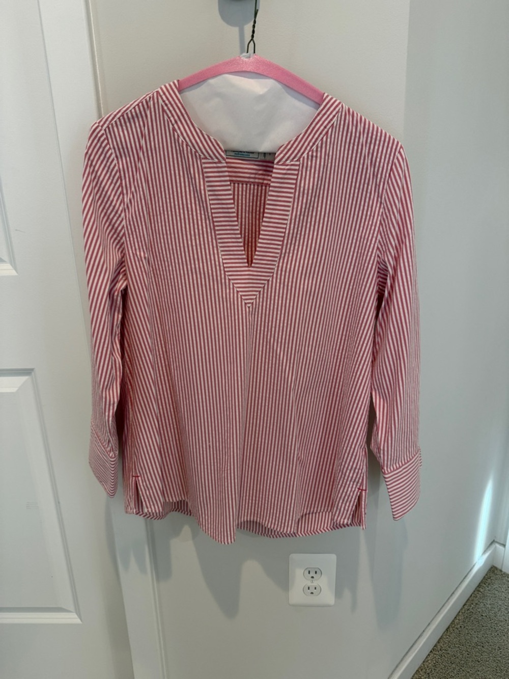 Vineyard Vines Pink and White Striped V-Slit Tunic